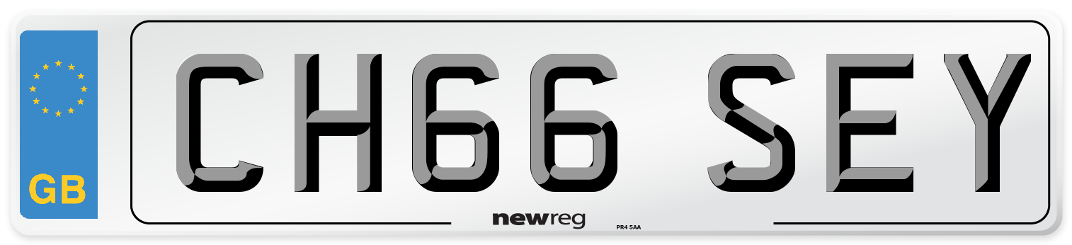 Current style number plate example displaying CH66 SEY1